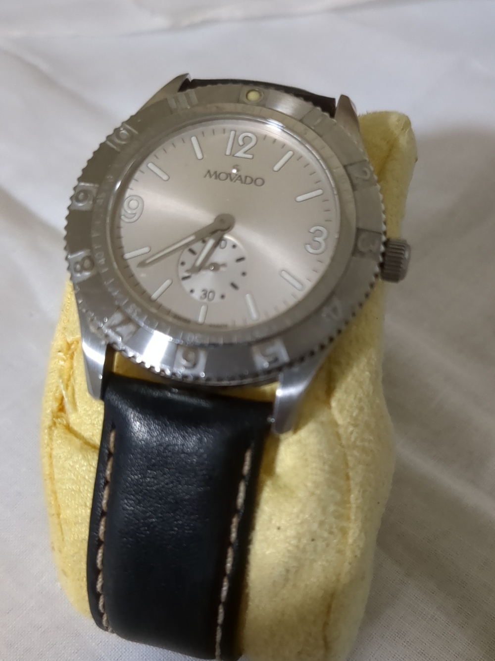 Movado Men's Silver Dial Watch with Black Leather Strap